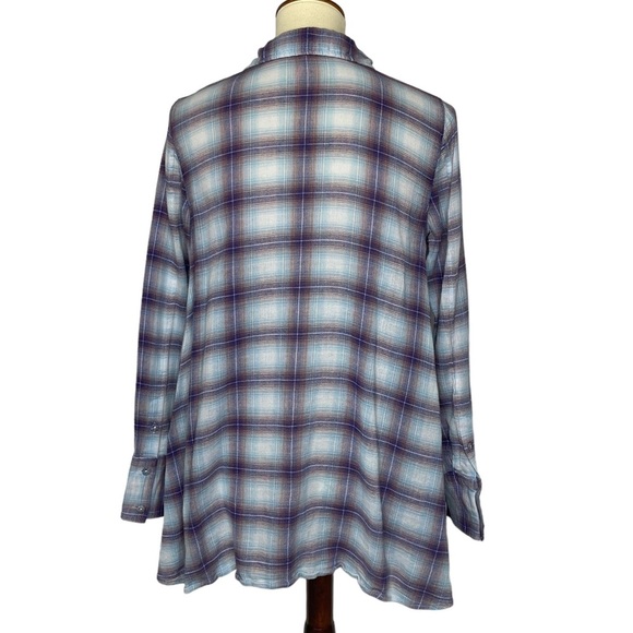 Free People Shirt Womens 0 Blue Purple Plaid Button Down 100% Cotton Lightweight - Picture 5 of 12